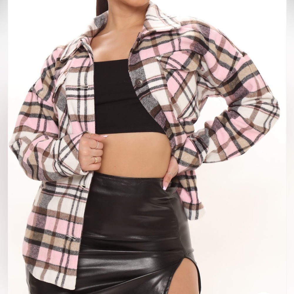 Fashion nova Plaid Pink and Brown Shacket